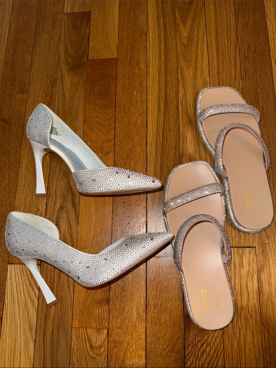 Mix No. 6 Shoes - Mix No. 6 Glitter Pointed Flats & Silver Rhinestone Slide Sandals